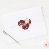Bourgogne Rode Bloemen Herfst Bruiloft Hart Seal Sticker (Envelop)