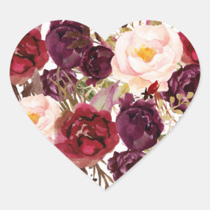 Bourgogne Rode Bloemen Herfst Bruiloft Hart Seal Sticker