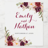 Bourgogne Rode Bloemen Herfst Bruiloft Wijn Label Wijn Etiket (Enkel label)