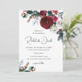 Bourgogne Rode Bloemen Kerstbruiloft Kaart (Staand voorkant)