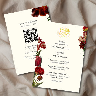 Bourgogne Rode bloemen Moslim Islamitische Nikah Kaart
