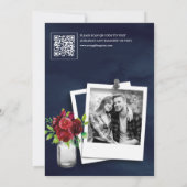 Bourgogne Rode Bloemen Navy QR Code Vrijgezellenfe Kaart (Achterkant)