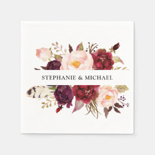 Bourgogne Rode Bloemen Rustieke Boho Papier Servet