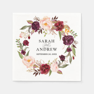 Bourgogne Rode Bloemen Rustieke Boho Papier Servet