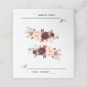 Bourgogne Rode Bloemen Rustieke Boho Place Card (Buitenkant ongevouwen)