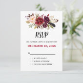 Bourgogne Rode Bloemen Rustieke Boho RSVP (Staand voorkant)