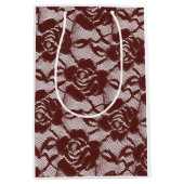 Bourgogne Rode Kant Bloemen Medium Cadeauzakje (Voorkant)