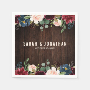 Bourgogne Rode Marine Bloemen Houten Papier Servet