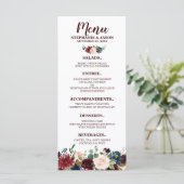 Bourgogne Rode Marine Bloemen Rustieke Boho Bruilo Menu (Staand voorkant)