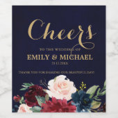 Bourgogne Rode Marine Bloemen Rustieke Boho bruilo Wijn Etiket (Enkel label)