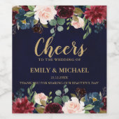 Bourgogne Rode Marine Bloemen Rustieke Boho bruilo Wijn Etiket (Enkel label)