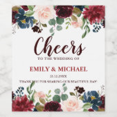 Bourgogne Rode Marine Bloemen Rustieke Boho bruilo Wijn Etiket (Enkel label)