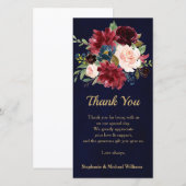 Bourgogne Rode Marine Bloemen Rustieke Boho Dank u Bedankkaart (Voorkant / Achterkant)