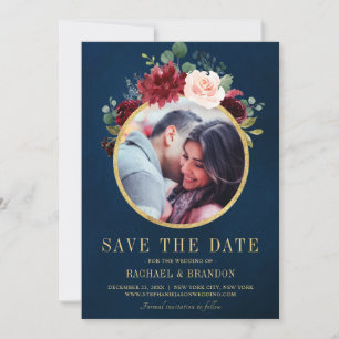 Bourgogne Rode Marine Bloemen Rustieke Boho Foto Save The Date