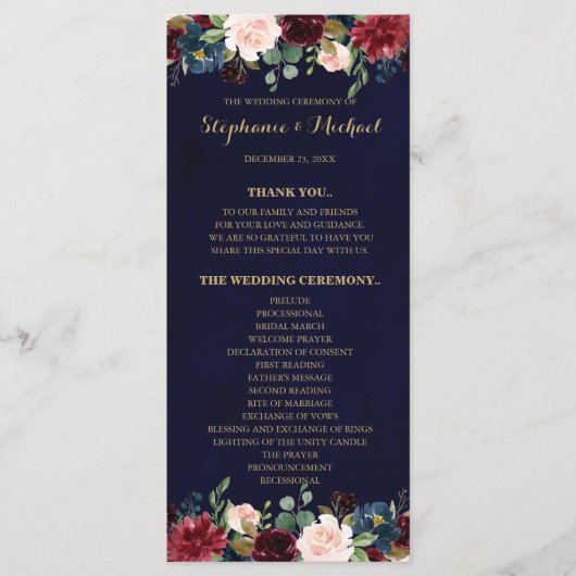 Bourgogne Rode Marine Bloemen Rustieke Boho Progra Programma (Voorkant)