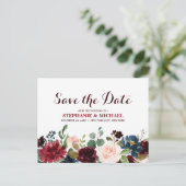 Bourgogne Rode Marine Bloemen Rustieke Boho Save t Aankondigingskaart (Staand voorkant)