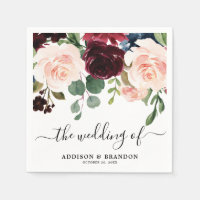 Bourgogne Rode Marine Blush Bloemen Trouwpapier