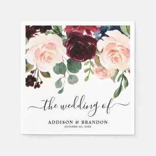 Bourgogne Rode Marine Blush Bloemen Trouwpapier Servet