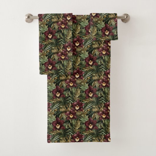 Bourgogne Rode Orchidee Floral Tropical Bad Handdoek (Insitu)