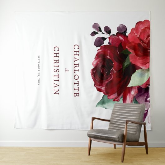 Bourgogne Rode Rose Bloemen Trouwwandtapijt Wandkleed (In Situ (horizontaal))