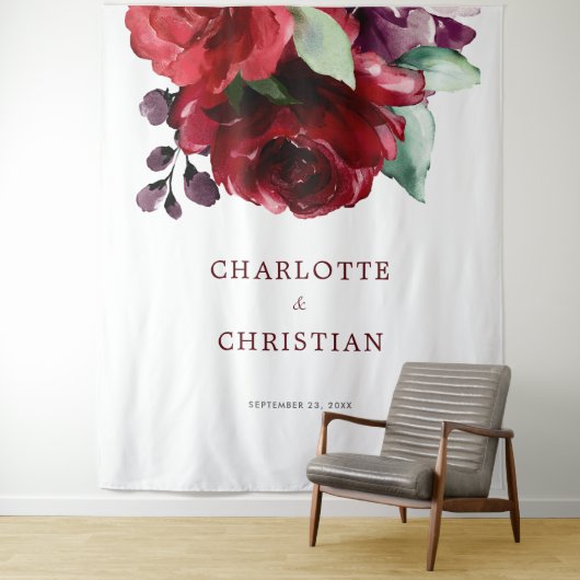 Bourgogne Rode Rose Bloemen Trouwwandtapijt Wandkleed (In situ)