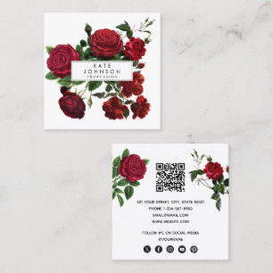 Bourgogne Rode Rozen Bloemen QR Code Vierkante Visitekaartje