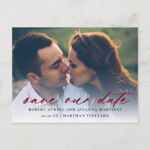 Bourgogne Rode Tekst Foto Bruiloft Save the Date Aankondigingskaart
