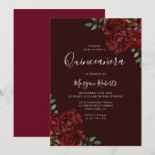 Bourgogne Romantische Rode Rozen Quinceanera Party Kaart (Voorkant / Achterkant)