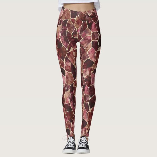 Bourgogne Rood Abstract Leggings (Voorkant)