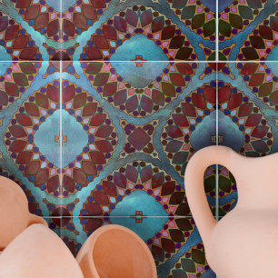 Bourgogne Rood Blauw Symmetrisch Geometrisch Petaa Tegeltje