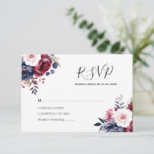 Bourgogne Rood blos roze bloemenbruiloft waterverf RSVP Kaartje (Staand voorkant)
