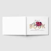 Bourgogne rood en goud bloemenbruiloft gastenboek (Volledig)