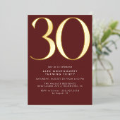 Bourgogne rood en goud | Luxe Maroon 30e verjaarda Folie Uitnodiging (Staand Voorkant)