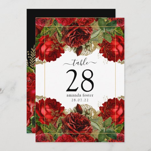 Bourgogne Rood en Goud Rozen Tafelnummer (Voorkant / Achterkant)