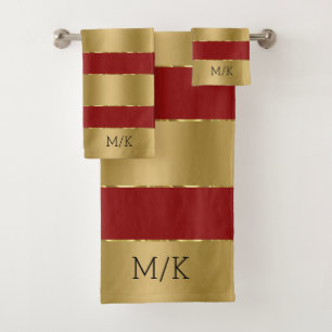 Bourgogne rood en luxe gouden strepen patroon bad handdoek