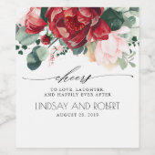 Bourgogne Rood en Roze Bloemen Boho Wijn Etiket (Enkel label)