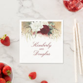 Bourgogne Rood en Wit Bloemen Bruiloft Servet (Insitu)