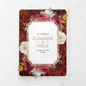 Bourgogne Rood Goud Bloemen Alles in één Kreeft Hu Drieluik Uitnodiging (Cover)