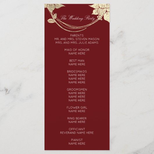 Bourgogne rood goud bloemenevenement bruiloft prog programma (Achterkant)