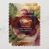 Bourgogne Rood Goud Roos Bloemen Verjaardag Kaart (Voorkant / Achterkant)