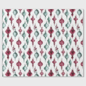 Bourgogne Rood Groene Kerst Ornamenten Cadeaupapier (Vlak)