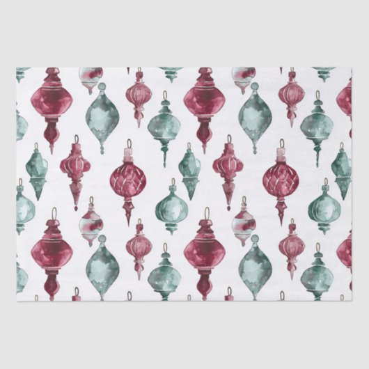 Bourgogne Rood Groene Kerst Ornamenten Tissuepapier (Voorkant)