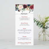 Bourgogne Rood Navy Blauw Waterverf Floral Boho Menu (Staand voorkant)