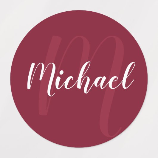 Bourgogne rood script gepersonaliseerd monogram en labels (Design 2)