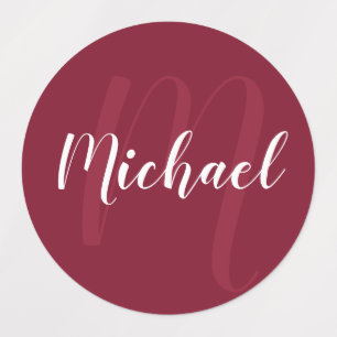 Bourgogne rood script gepersonaliseerd monogram en labels