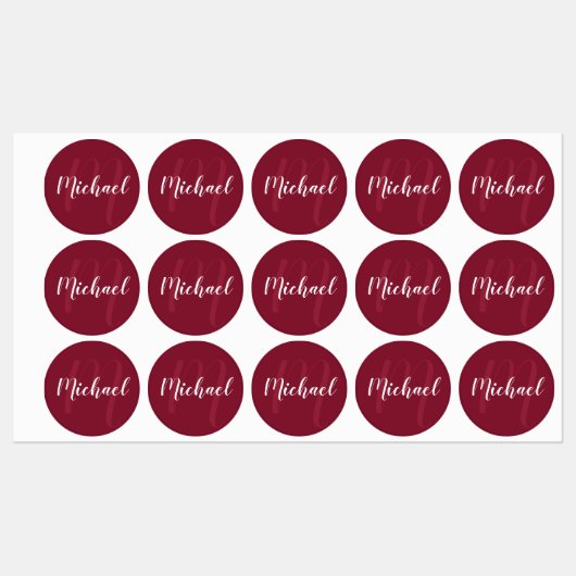 Bourgogne rood script gepersonaliseerd monogram en labels (Vel)
