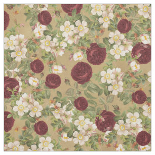 Bourgogne Rood & Wit Rozen met Knoppen Stof