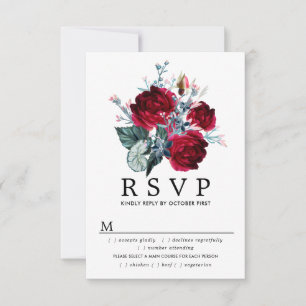 Bourgogne Roos Bruiloft RSVP Kaart, Maaltijdopties Kaartje