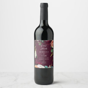 Bourgogne Roos en Ranunculus Wedding Wijn Etiket