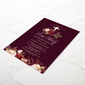 Bourgogne Roos Gold Cross Meisjes Eerste Communie Folie Uitnodiging (Gedraaid)